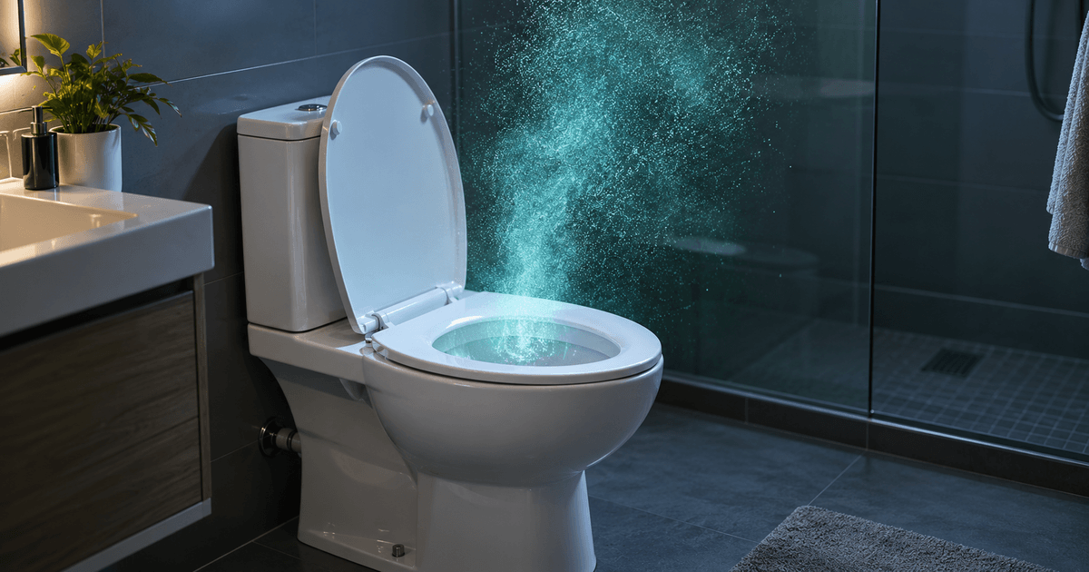 Was schwebt bei einem einzigen Spülvorgang? Die Möglichkeit, dass Toilettenpartikel bis in den Atembereich gelangen