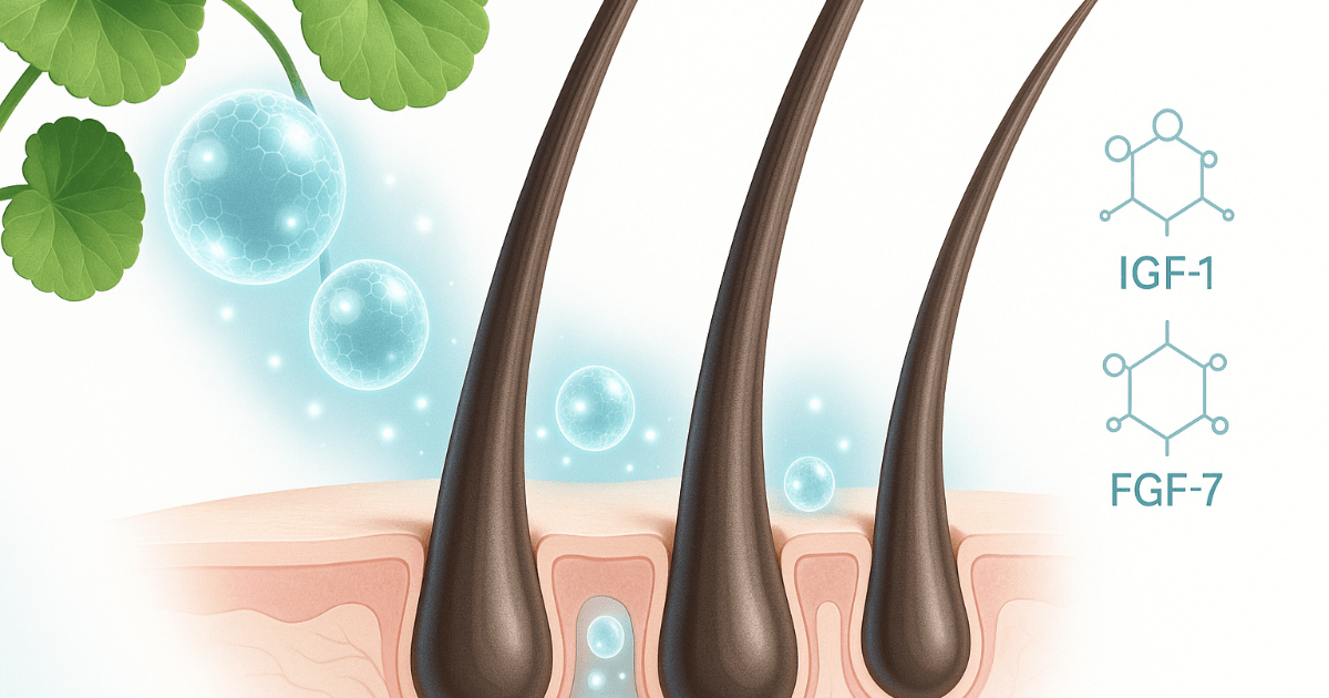 "¿La combinación de Centella EV y factores de crecimiento acelera el crecimiento del cabello? El potencial de los exosomas de origen vegetal en el cabello: ¿Hasta dónde ha llegado la 'ciencia de la aplicación tópica para el crecimiento del cabello'?"