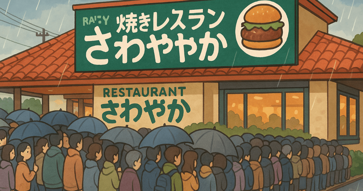 Shizuoka City, quartier de Shimizu, accueille pour la première fois "Sawayaka" — le magasin Bay Dream Shimizu ouvre ses portes en grande pompe. Malgré de fortes pluies la veille, des fans font la queue, avec un nombre record de "environ 500 personnes" avant l'ouverture.