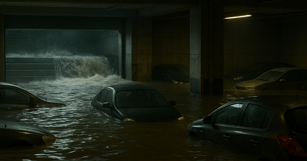 In einem überfluteten Tiefgaragenparkplatz "160 Fahrzeuge unter Wasser" ── Die Realität, die der Starkregen in Yokkaichi aufzeigte: Die gesetzliche Haftpflichtversicherung deckt den Schaden nicht, die Hochwasserschutzbarrieren wurden übertroffen. Wie kann man sich vorbereiten?