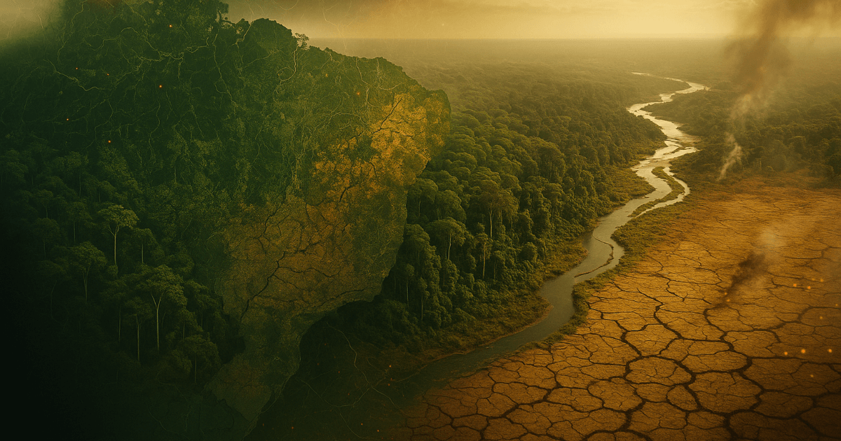 Szenarien des Zusammenbruchs des Amazonas im Kartenformat: Die "Point of No Return"-Grenze des Amazonas, die bereits ein Gebiet in der Größe Frankreichs verloren hat