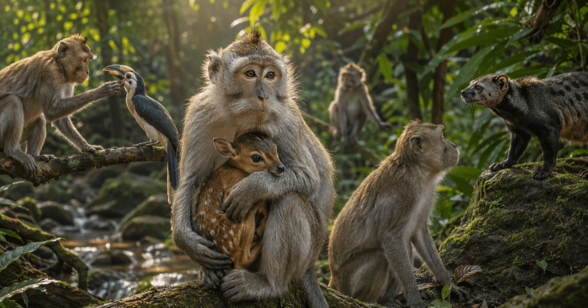 Des singes qui toilettent des chiens, montent des cerfs et élèvent des bébés d'autres espèces