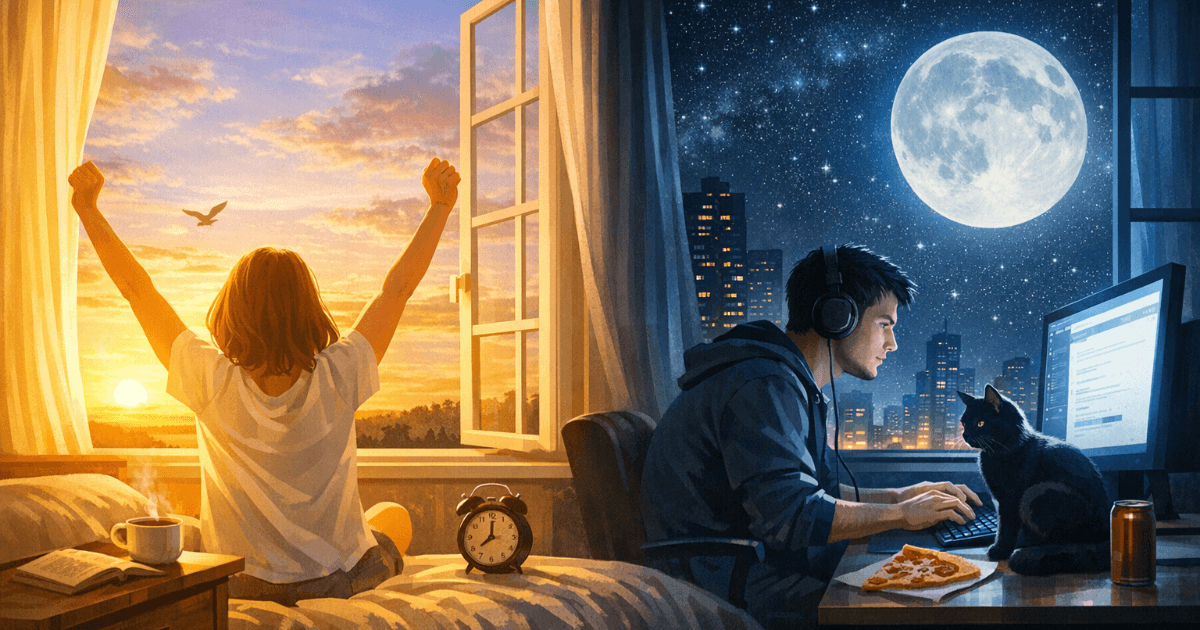 「夜ふかしは悪」だけじゃない：夜型が認知テストで上回る一方、心疾患リスクも上昇